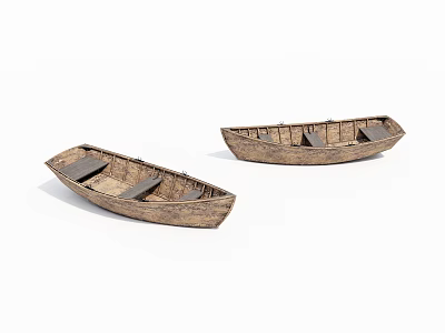 Two Vintage Handcrafted Wooden Boats With Classic Design And Seats 3d model