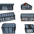 Various Glass Room Designs With Different Roof Structures And Frame Styles 3d model