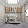 Modern Dental Treatment Room With Pink Chair Blue Ceiling Light And Bear Decoration