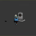 Anthropomorphic Robot Character With Blue Armor White Head And Long Weapon