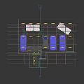Top View Of Car Parking Lot With Vehicles In Spaces And Reverse Parking Radar Assistance