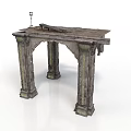 Ancient Stone Table With Intricate Carved Columns And Gothic Style Details