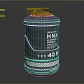 Black Cylindrical HMX High Explosive Container With 40M Label And Red Stripe 3d model