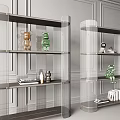 Modern Transparent Glass Bookcase With Decorative Figurines Books And Small Decor Items
