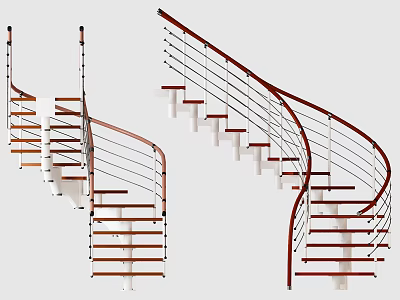Modern Spiral Staircase Design With Curved Structure Wooden Steps And Metal Railings 3d model