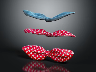 Fashionable Bow Ties Collection Featuring Blue Red Polka Dots And Hearts Patterns 3d model