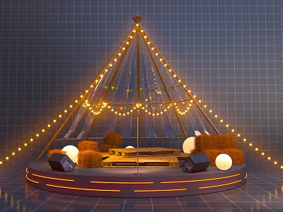 Illuminated Tipi Shaped Platform With String Lights And Speakers 3d model