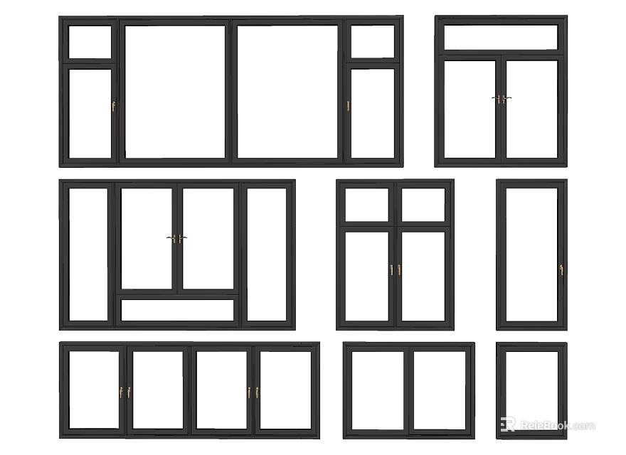 Various Window Frame Designs Featuring Different Grid Patterns And Sizes 3d model