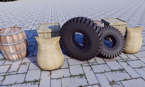 Modern Tire Wooden Box Sack Tire 3d model