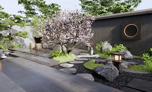 Japanese Courtyard Home Courtyard Garden 3d model