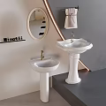 White Pedestal Washbasins With Oval Mirror And Towel Rack In Minotti Interior