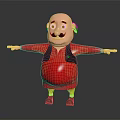 Chubby Cartoon Character With Bald Head Mustache Red Shirt Yellow Pants And Outstretched Arms