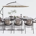Outdoor Table Set With Metal Frame Chairs And Beige Cantilever Umbrella For Patio