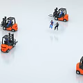 Industrial Forklift Equipment With Operators In Safety Gear And Various Colors