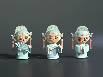 Traditional Home Furniture Decorated With Cute Blue Cartoon Doll Ornaments 3d model