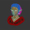 3D Fantasy Game Movie Character With Yellow Hair Elf Ears And Decorative Headpiece Necklace Earrings