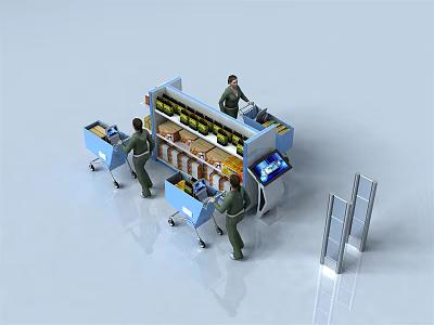 Modern Shelf Supermarket Shelf Cart Characters 3d model