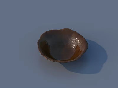 Brown Ceramic Bowl with Irregular Shape and Glossy Surface on Light Blue Background 3d model
