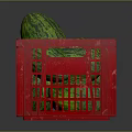 Fresh Ripe Watermelons in Red Plastic Crate with Green Striped Skin
