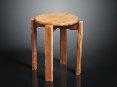Minimalist Wooden Round Stool With Sturdy Four Legs And Smooth Top Surface 3d model
