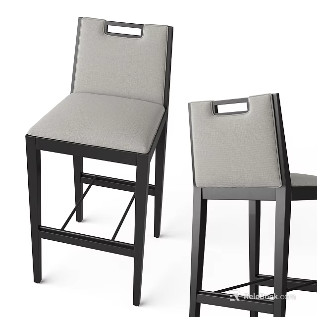 Modern Bar Stools With Black Frame And Light Gray Cushion Design 3d model