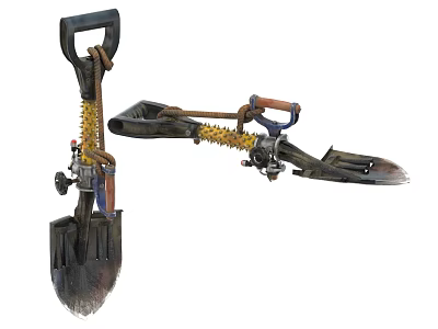 Durable Hardware Tools Collection With Shovel Spring Loaded Tool and Wooden Handle for Home Improvement 3d model