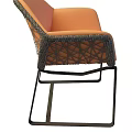 Stylish Leisure Chair With Grid Pattern Woven Design And Orange Cushion Dark Metal Frame