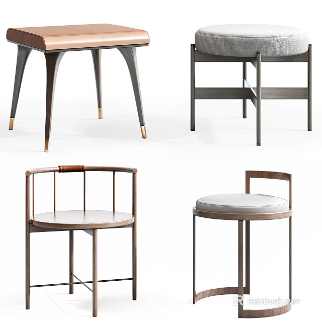 Modern Sofa Stools With Various Designs Wooden Metal Frames And Upholstered Seats 3d model 
