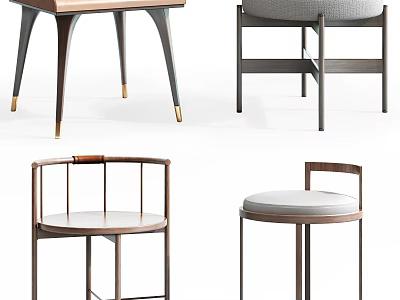 Modern Sofa Stools With Various Designs Wooden Metal Frames And Upholstered Seats 3d model