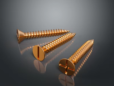 High Quality Durable Industrial Equipment Golden Cross Head Threaded Metal Screws 3d model
