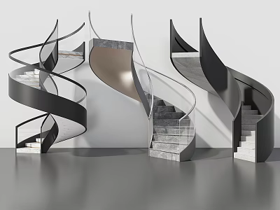 Modern Spiral Staircase Designs With Black Metal Railings And Gray Stone Steps 3d model