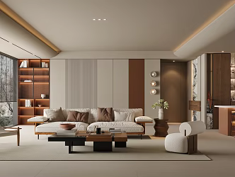Quiet Ancient Home Living Room Sofa Coffee Table Combination Sofa Background Wall Wine Cabinet Decorative Cabinet 3d model