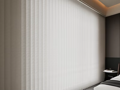 White Vertical Blinds In Elegant Modern Bedroom With Bed And Side Table 3d model