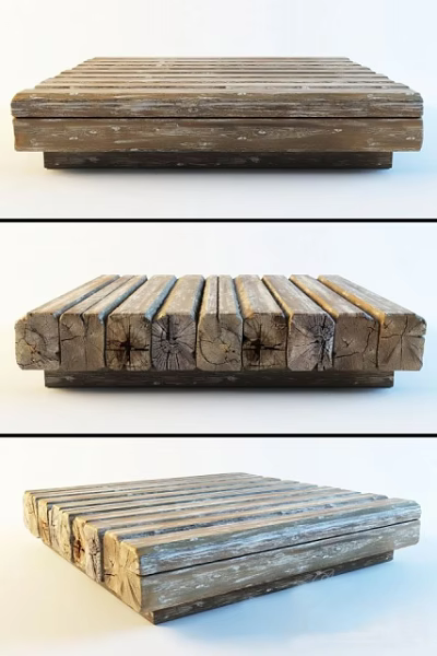 Rustic Solid Wood Coffee Table With Natural Wood Planks And Textured Surface 3d model