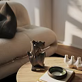 Bright Modern Beige Sofa Coffee Table Combination With Natural Light Green Plant And Wall Art