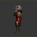 Cartoon Viking Warrior With Horned Helmet Red Beard And Small Creature Holding Sword