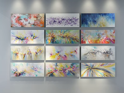 Abstract Paintings Displayed On Wall With Multiple Vibrant Colors Modern Art Style 3d model