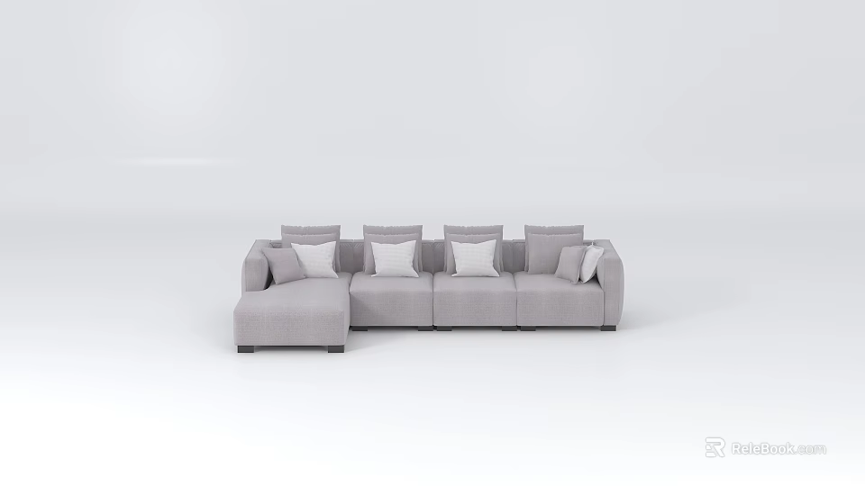 L shaped Light Gray Sofa Set with Multiple Decorative Cushions and Modern Style Design 3d model