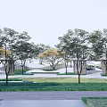 Scenic Park Landscape Design with Lush Greenery Winding Walkways and Wooden Pavilions