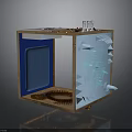 Mechanical Display Case With Wooden Frame Blue Panel Gear Mechanism And Transparent Components