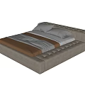 Modern Upholstered Double Bed With Tufted Frame Brown Gray Bedding And Pillows 3d model