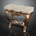 Ornate Decorative Accent Table With White Marble Top And Carved Golden Legs And Shelf