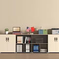 Office File Cabinet With Storage Shelves Books Flags Plant And Office Supplies