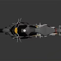 Modern Sport Motorcycle With Black Body Yellow Accents Blue Rims And Gold Engine Parts