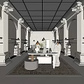 Elegant Classical Clothing Store Interior With Arches Columns Glass Ceiling And Racks