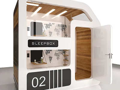 Decorative Ornaments Set In Sleepbox Model 02 Interior Featuring Wooden Elements And Wall Decor 3d model