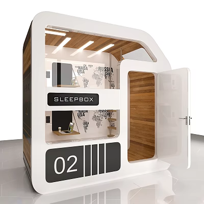 Decorative Ornaments Set In Sleepbox Model 02 Interior Featuring Wooden Elements And Wall Decor 3d model
