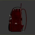 Stylish Red Leather Backpack With Metal Buckles And Front Pocket Detail