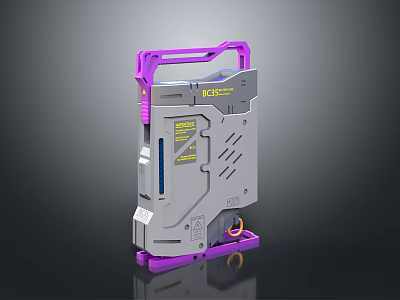 Tech Device Structure With Purple Frame Gray Body And Yellow Labels 3d model