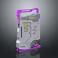 Tech Device Structure With Purple Frame Gray Body And Yellow Labels 3d model